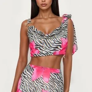 Fashion Nova Pink Floral Zebra Print Skirt Set